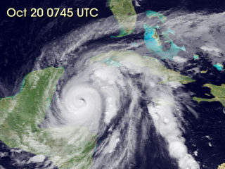 Still from movie showing Hurricane Wilma's movements from October 15 to October 24, 2005.