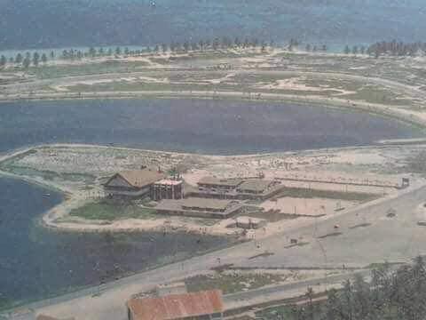 Early construction by the lagoon, when the Hotel Zone was still mostly sand